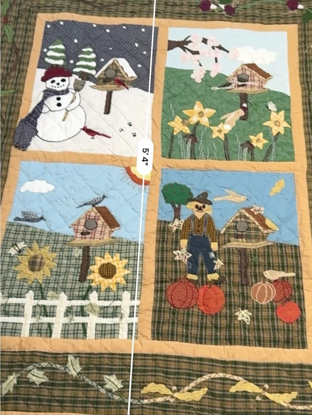 Patch Magic Four Seasons 100% Cotton Applique Throw Quilt Wall Hanging